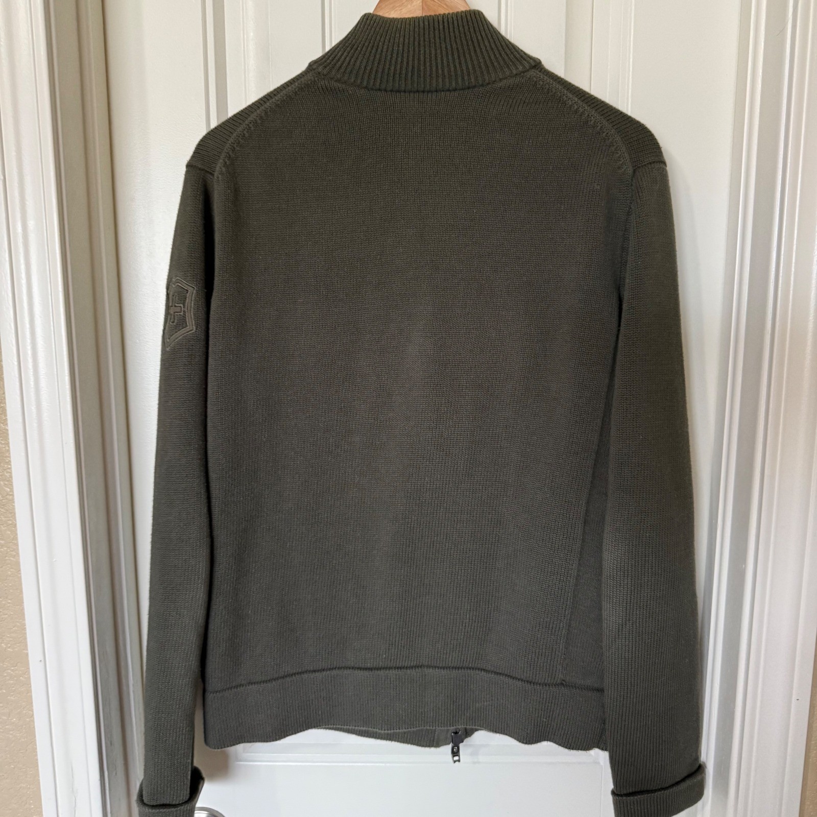 Victorinox Full Zip Cardigan Mens Medium Olive Green Excellent Cotton Sweater
