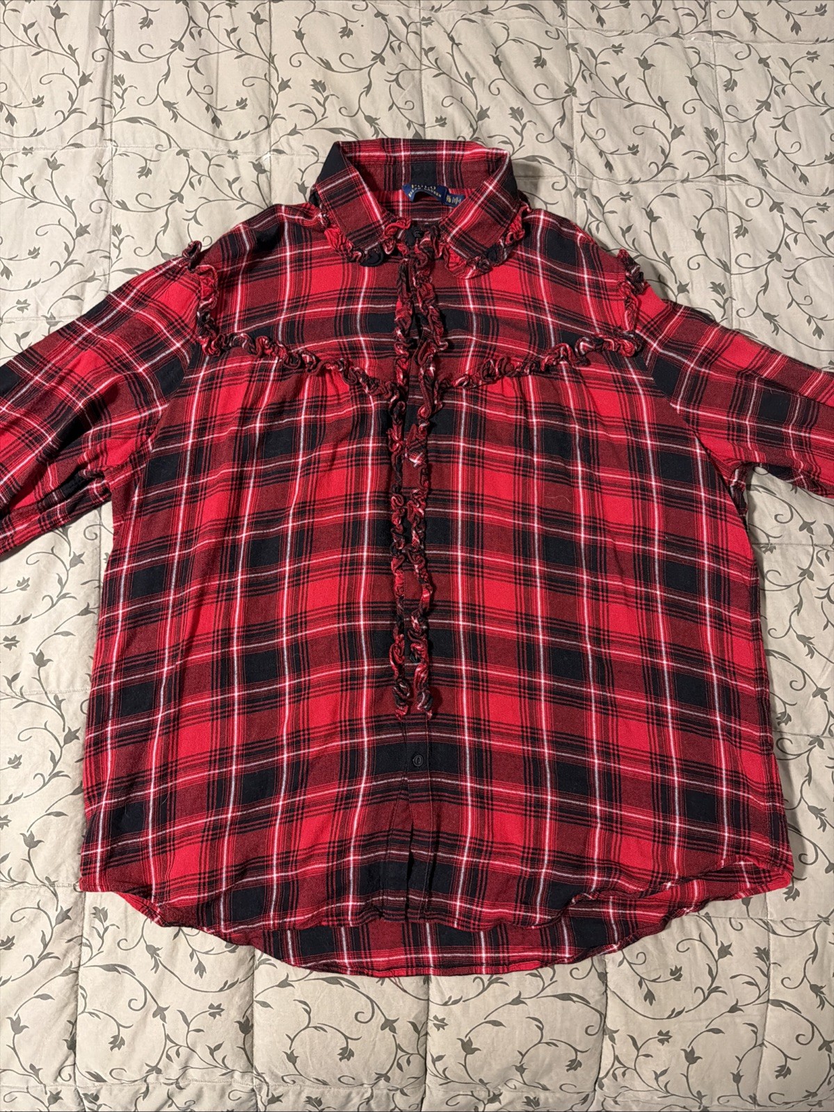 Polo Ralph Lauren Vintage Women’s Red Plaid Ruffle Blouse, XL