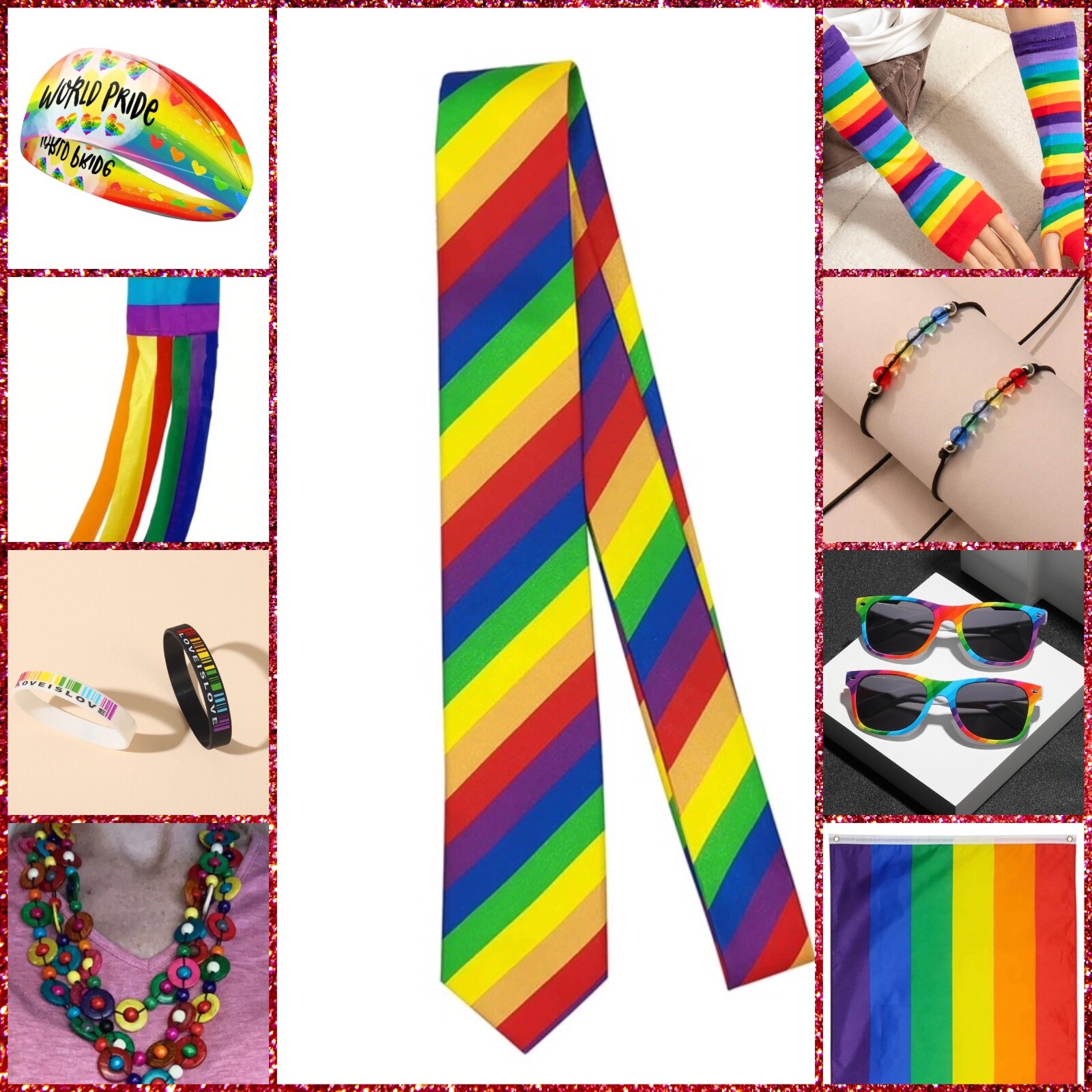 9 PCS Bundle Costume LGBTQ Pride Rainbow Flag Sunglasses Headband Socks Necklace