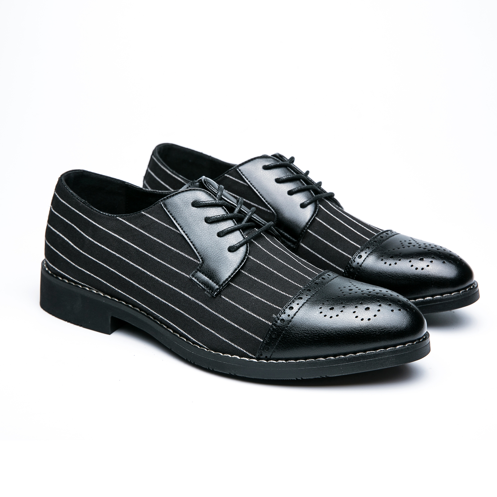 Mens Brogues Striped Pointy Toe Lace Up Oxfords British Formal Party Dress Shoes