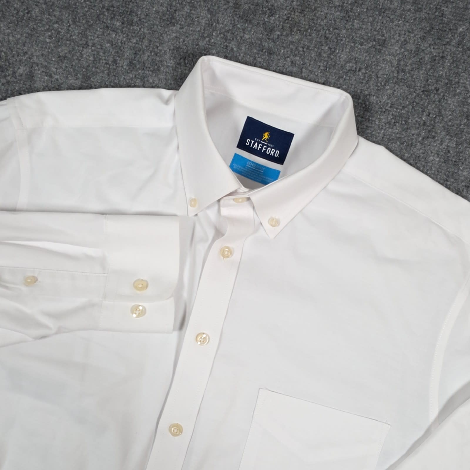 Stafford Coolmax Button Down Shirt 16-16.5 Mens White Regular Fit Long Sleeve