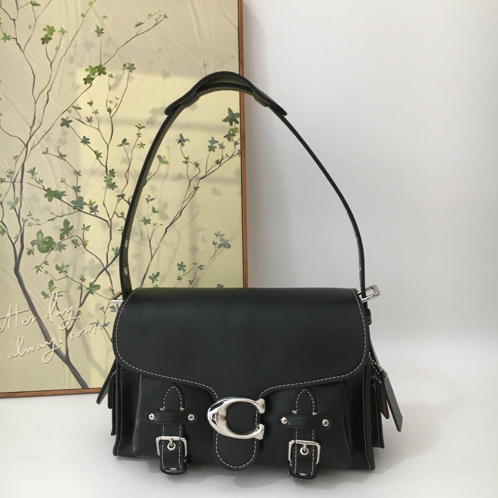 COACH CT721 Western Tabby Handbag Shoulder Bag Grain Leather Black Women’s