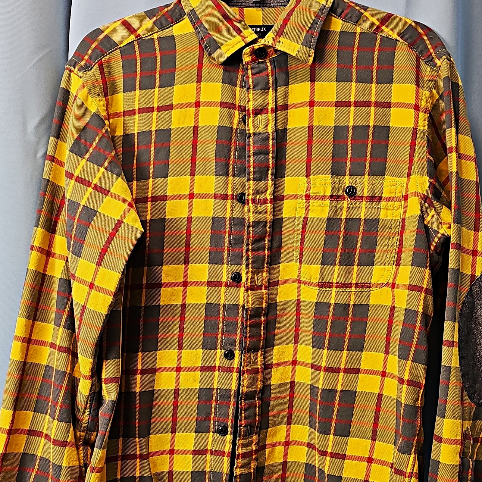 Cremieux Men’s M Yellow/Gray/Red Plaid Woven Button-Up Shirt LS Pocket