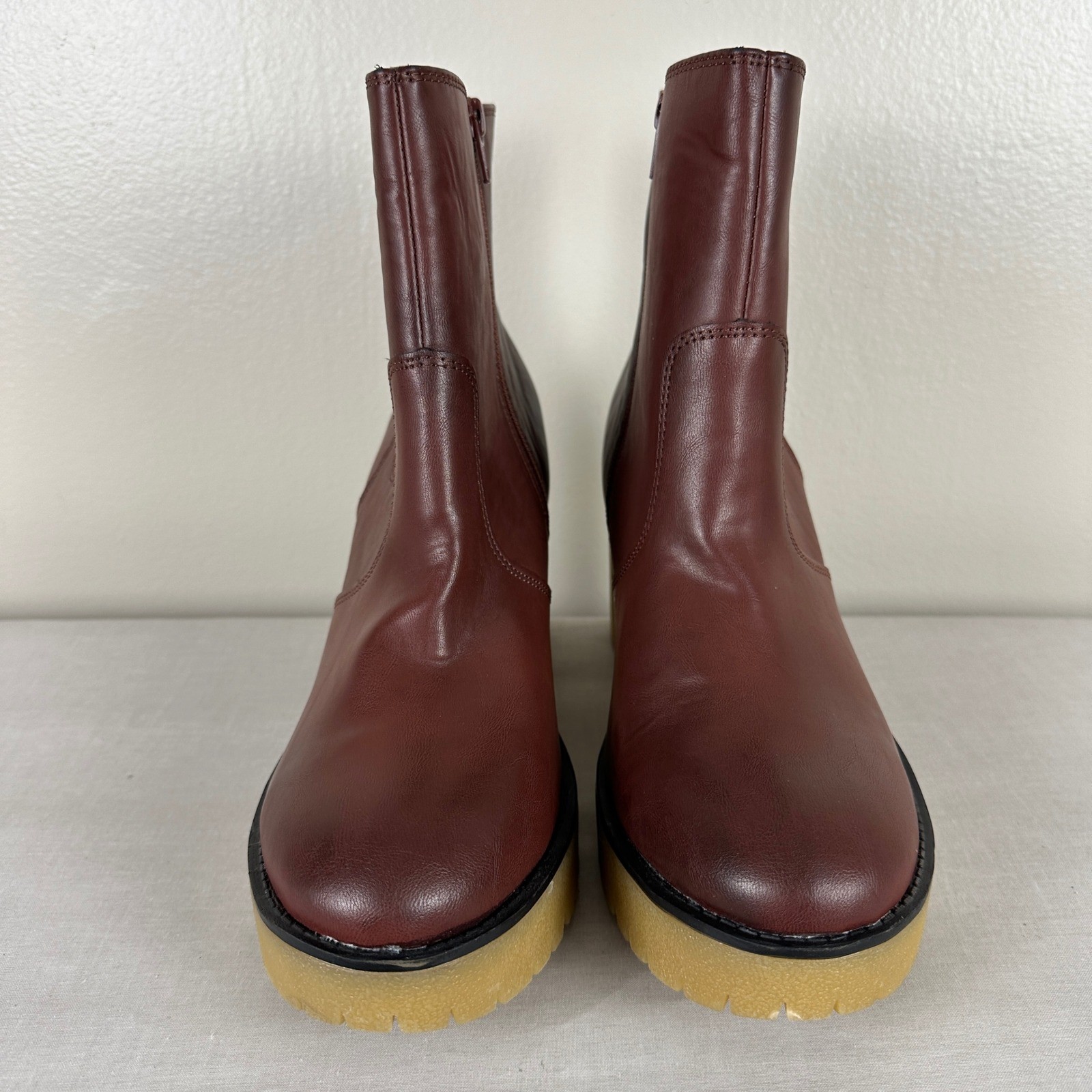 Sun + Stone Women’s 11 Lennii Platform Ankle Boots Burgundy Lug Sole Block Heel