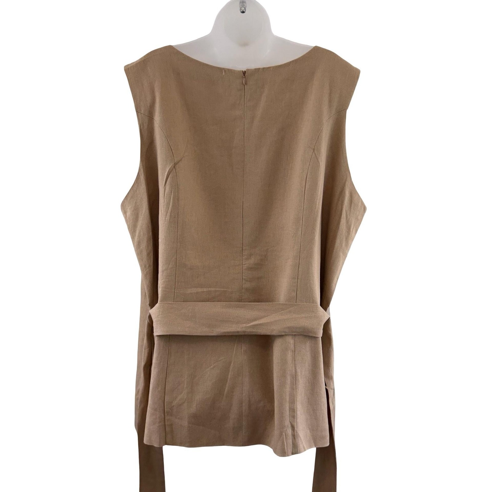 Jessica London 2 Piece Linen Blend Capri Set Womens 26W Beige Tan Belted Cropped
