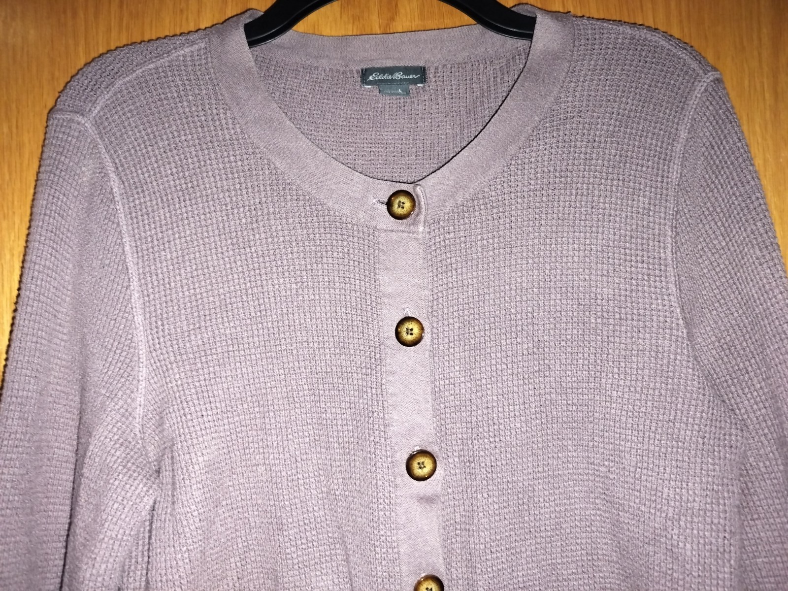 Eddie Bauer Cardigan Thermal Purple Size Large Long Sleeve Elbow Pads