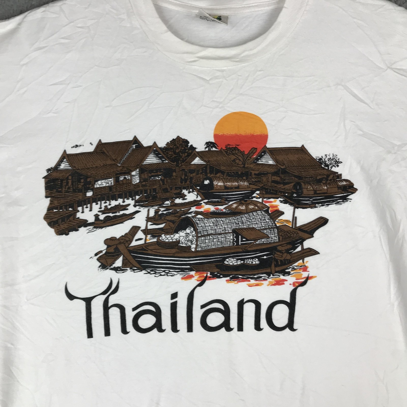 Thailand Shirt Mens Large White Graphic Tourist Souvenir Floating Market Boat