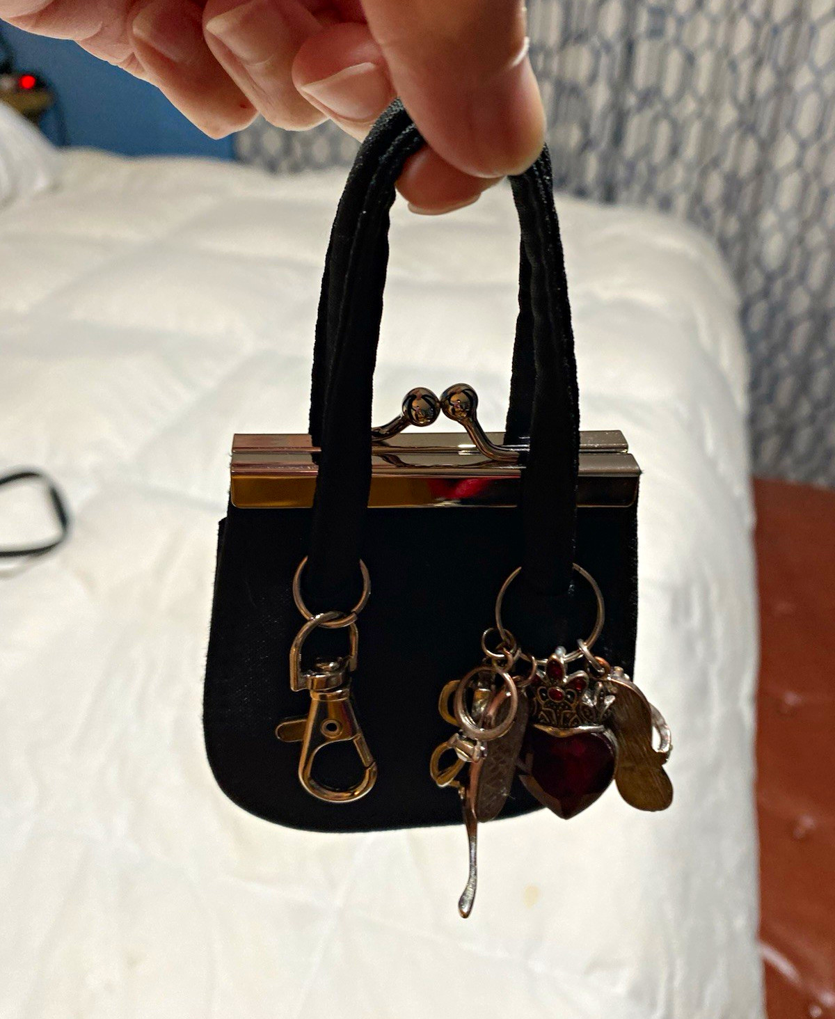 Mini Black Top Handle Satchel Kiss Lock Bag Gold Hardware Red Lining Charm-4 in
