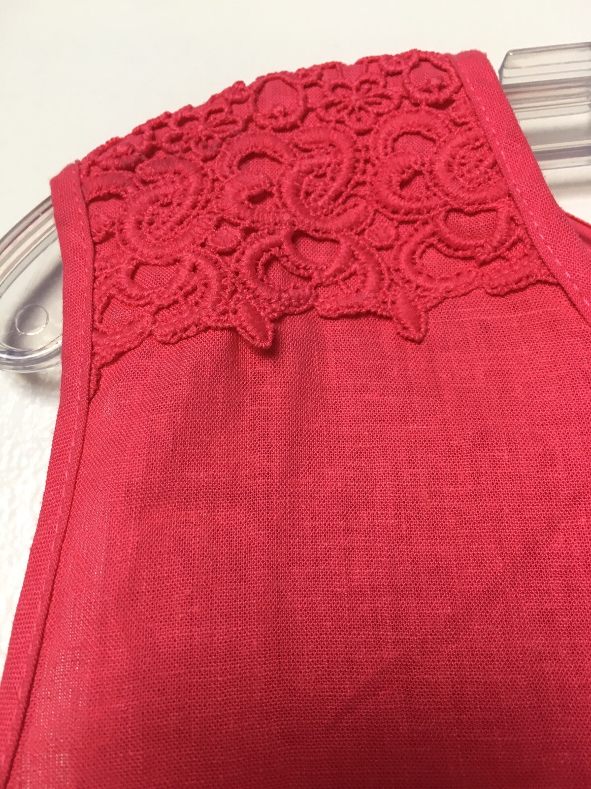 Counterparts Blouse Size L Pink Coral Crochet Linen Blend Sleeveless Slits Boho