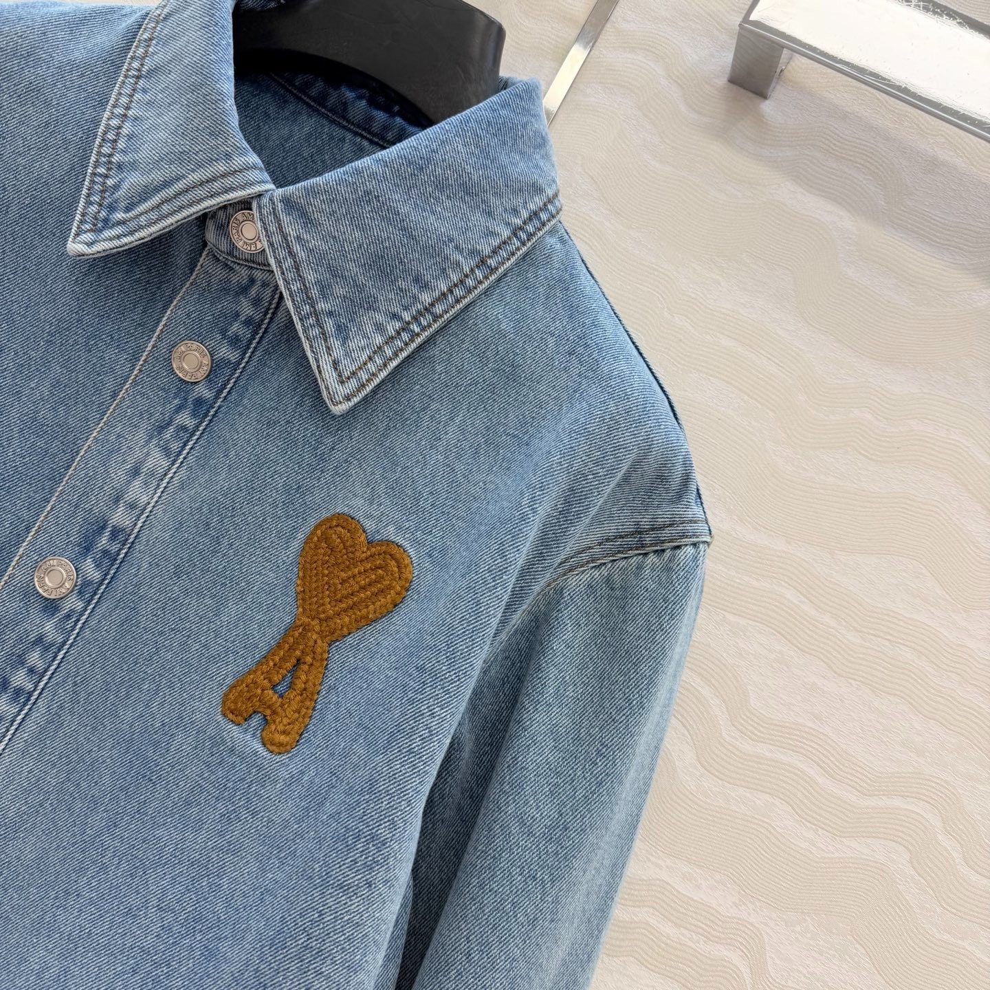 Ami Vintage Washed Blue Denim Cropped Jacket — Women’s Size S