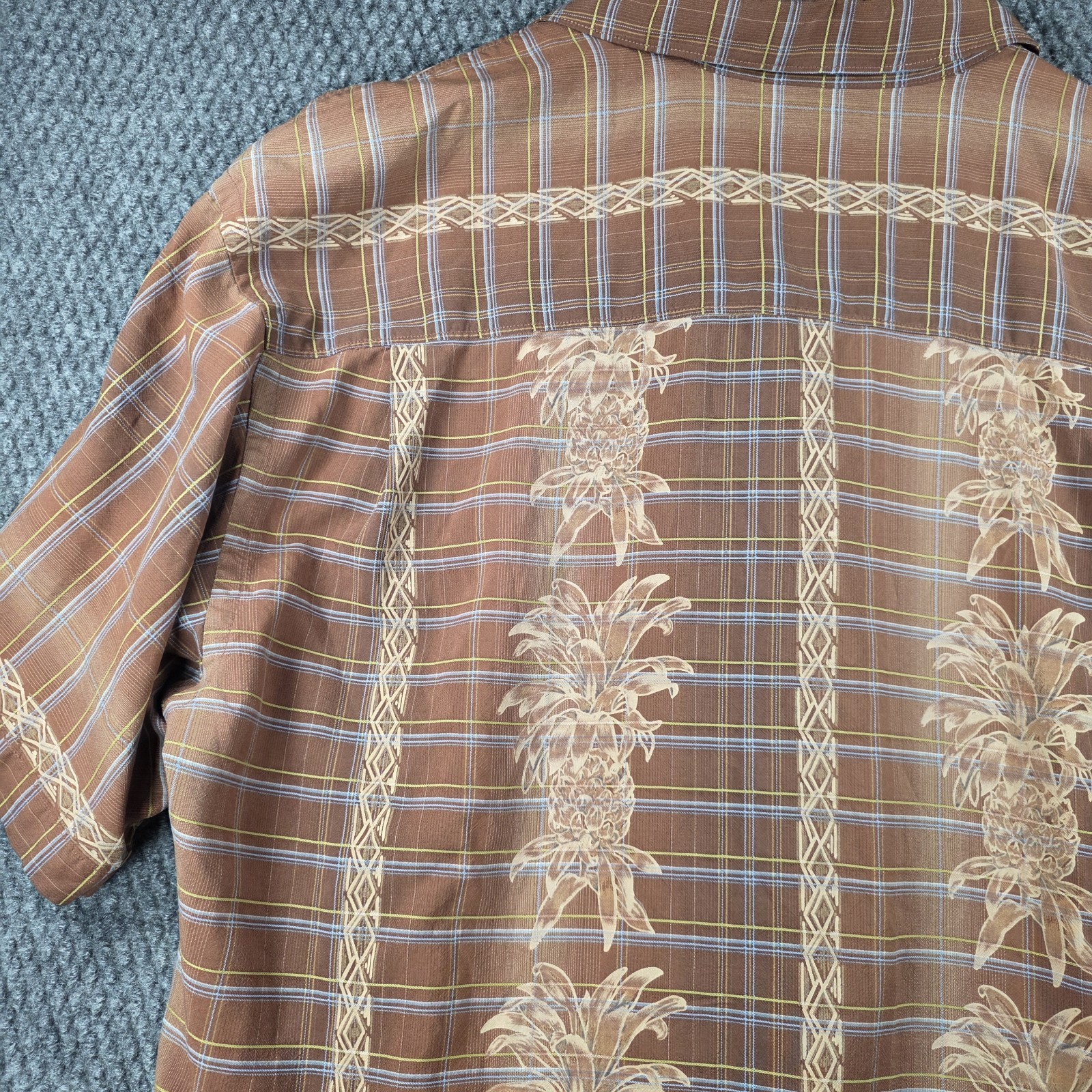 Vintage Tommy Bahama 100% Silk Aloha Shirt Mens XXL Brown Hawaiian Pineapple 90s