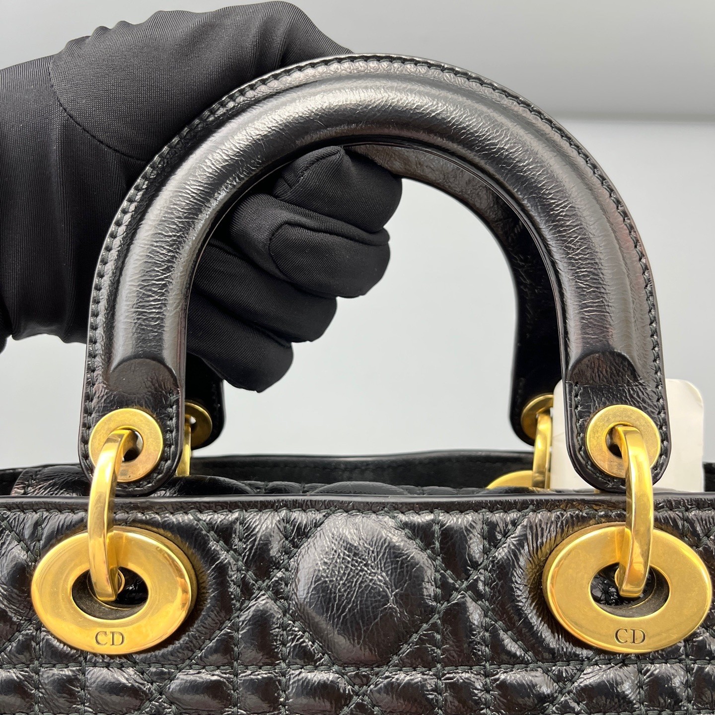 AUTH DIOR Lady Dior My ABCDior Small Black Leather Gold HW Bag