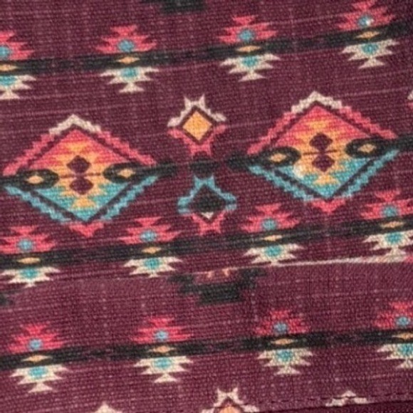 Southwestern Canvas Backpack Burgundy Brown Boho Multiple Pockets Medium