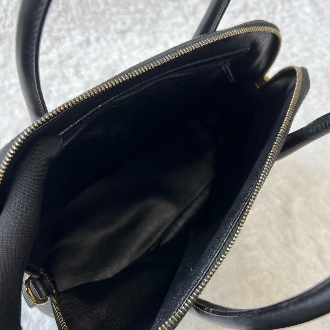 CELINE Black Macadam Dome Half Moon Top Handle Handbag Vintage Auth