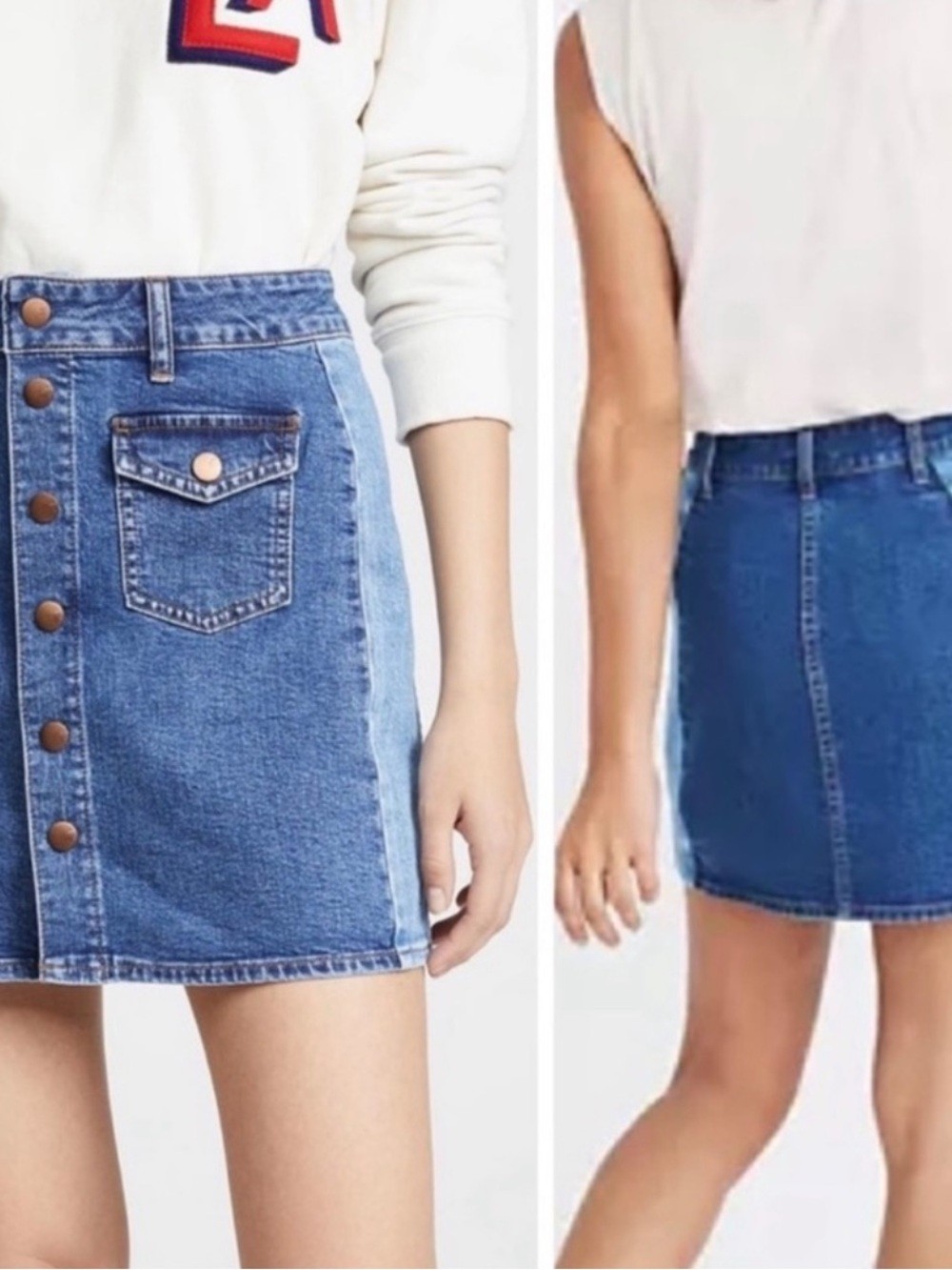Madewell Two-Toned Blue Button-Front Denim Mini Skirt