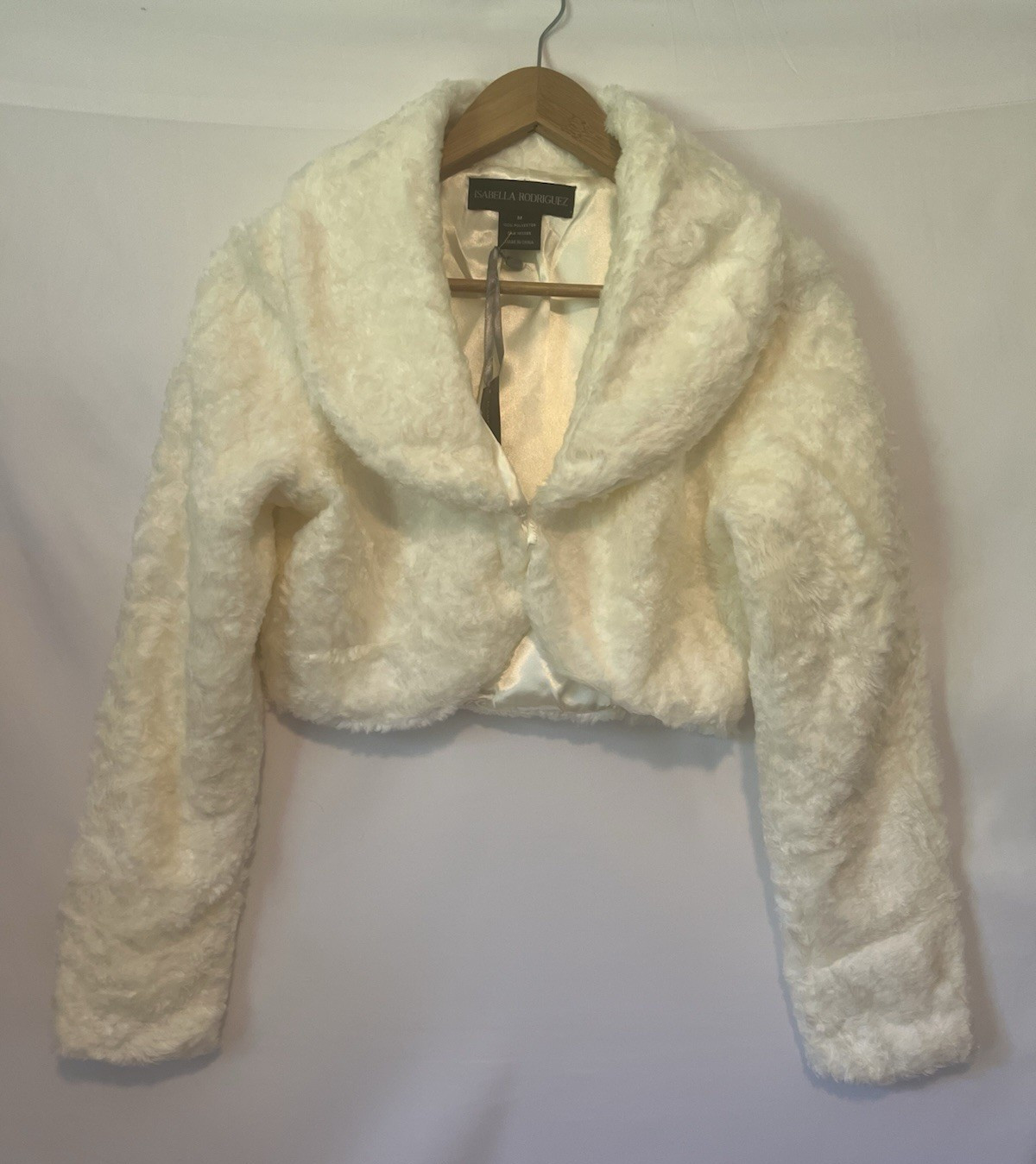 Isabella Rodriguez Ivory Faux Fur Bolero Cropped Jacket Sz M Shrug Glam Bridal