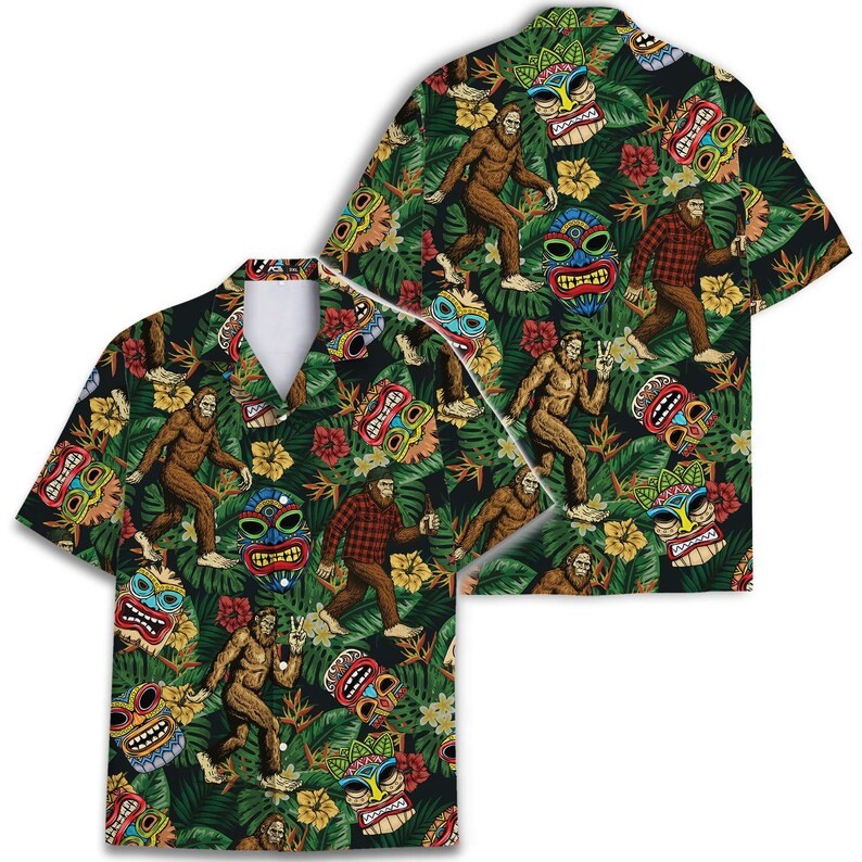 Funny Bigfoot Tiki Hawaiian Shirt: Tropical Sasquatch Button Down