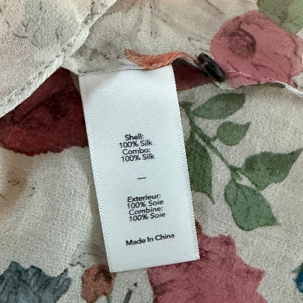 Elizabeth and James Bird Print Silk Blouse Cream XS Excellent Whimsy Twee Boho