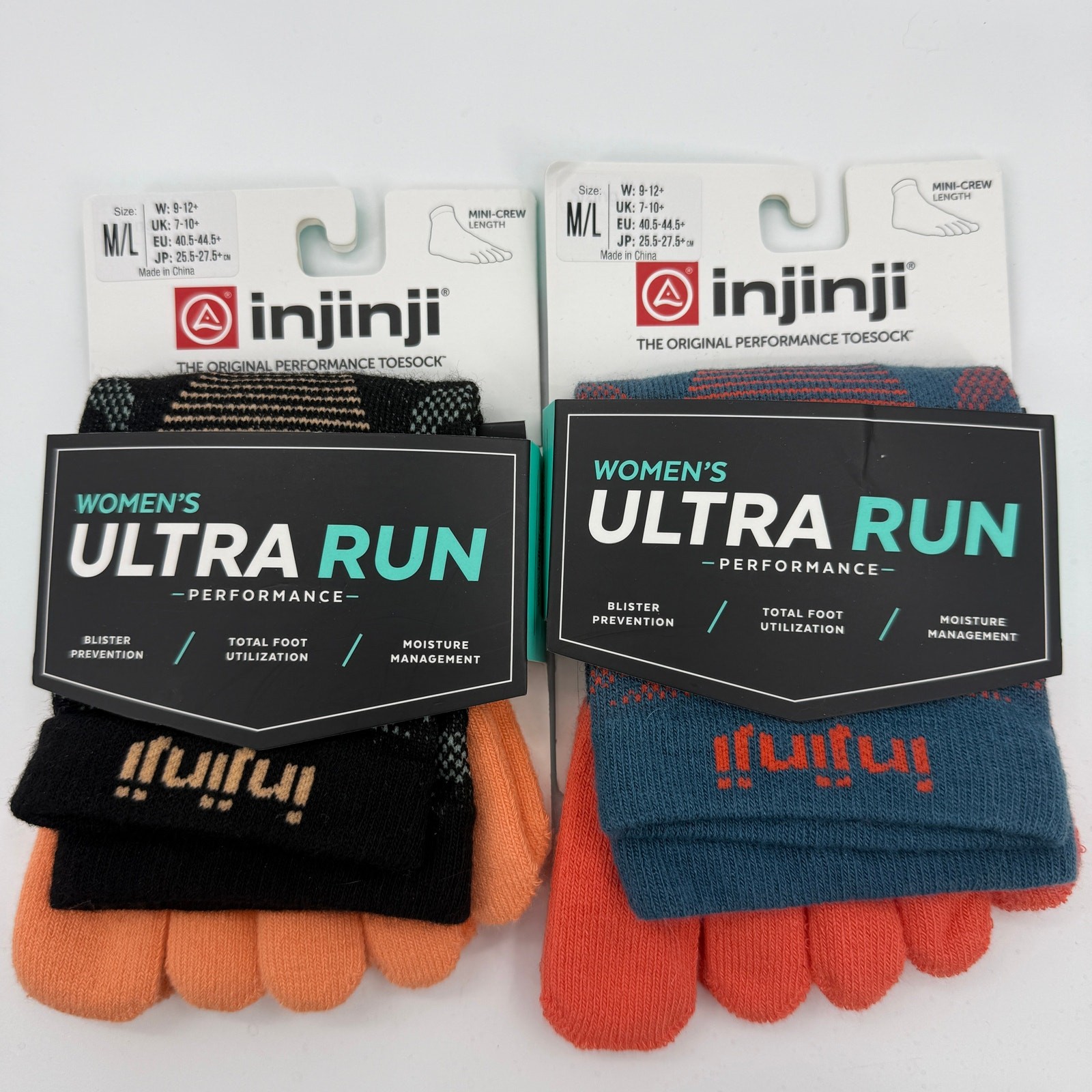 New INJINJI Mini Crew Socks (2 Sets) Womens Size M/L Padded Cushioning Ultra Run