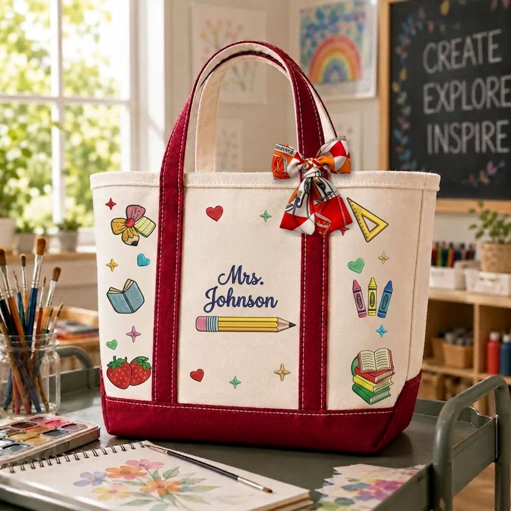 Back to School Personalized Teacher Student Tote Bag Custom Name Embroidered