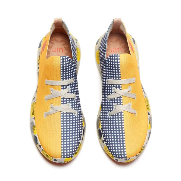 Women Size 5-12 UIN Slip On Canvas Comfortable Shoes Loafers “Grey & Yellow”