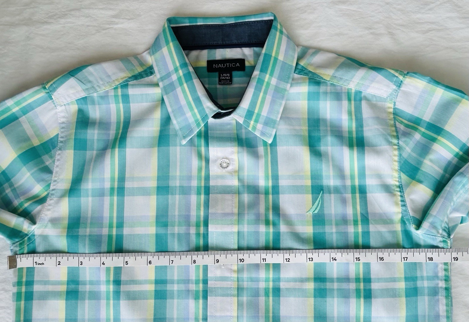 Nautica Boys Plaid Short Sleeve Button-Down Shirt Size L 14-16 New Without Tags