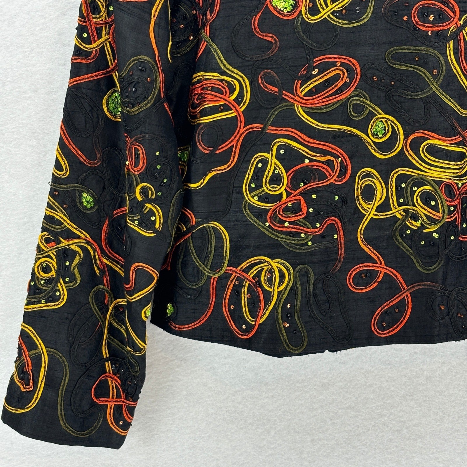 Vintage Abstract Silk Embroidered Jacket S Art Teacher Wearable Art Maximalism