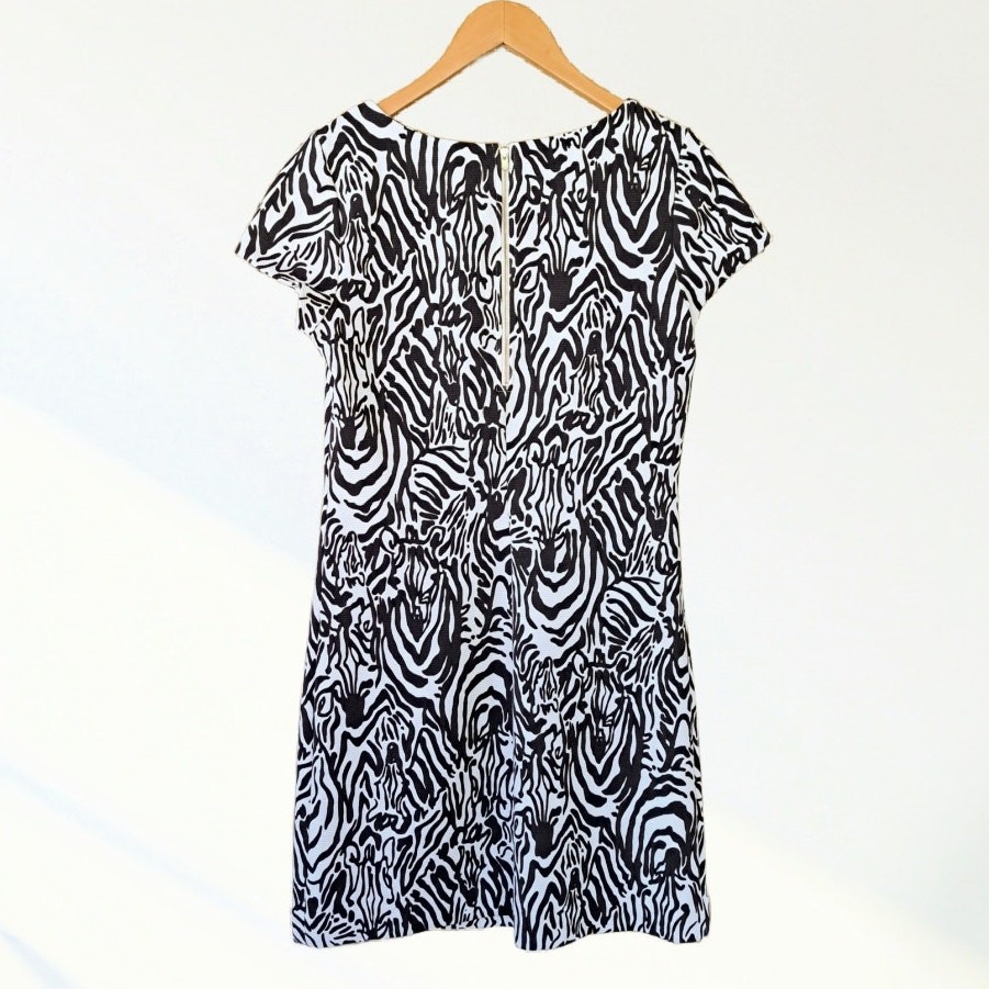 LILLY PULITZER Layton Zebra Shift Dress Medium Brown Zebra Full Entourage Pocket