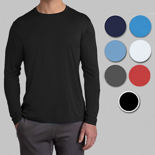 Mens Long Sleeve Crew Neck Performance Tees Layer Lounge Gym Work Casual NEW