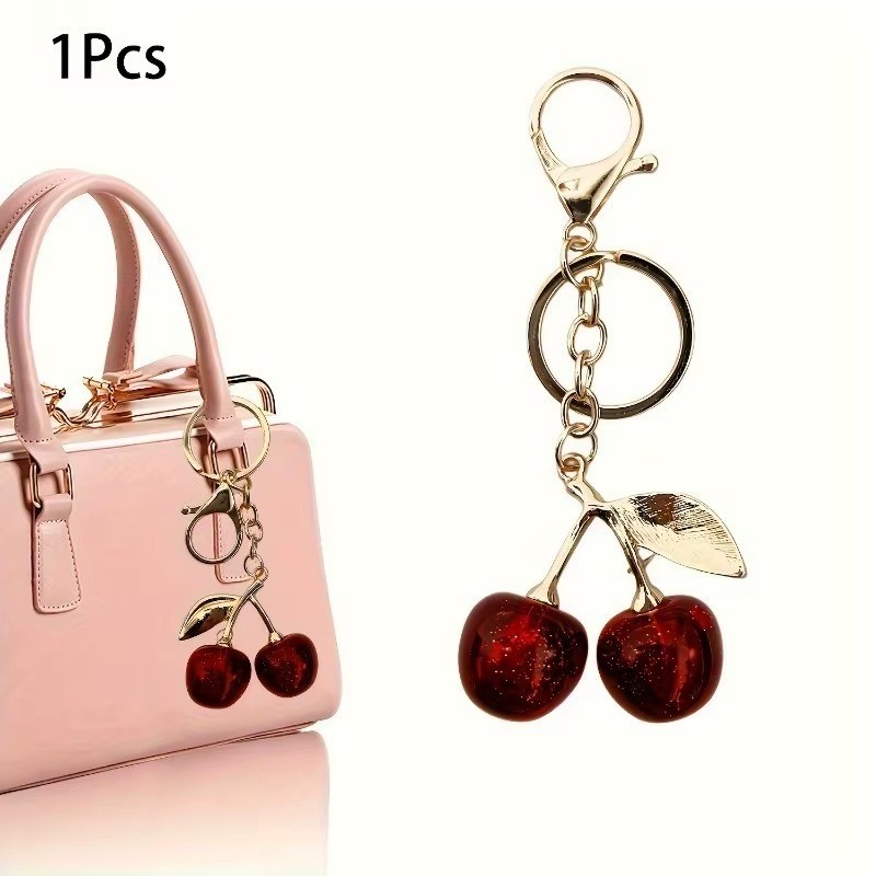 Keychain Cherry Bag Charms Purse，Key Chains Women Cute /Red Apple