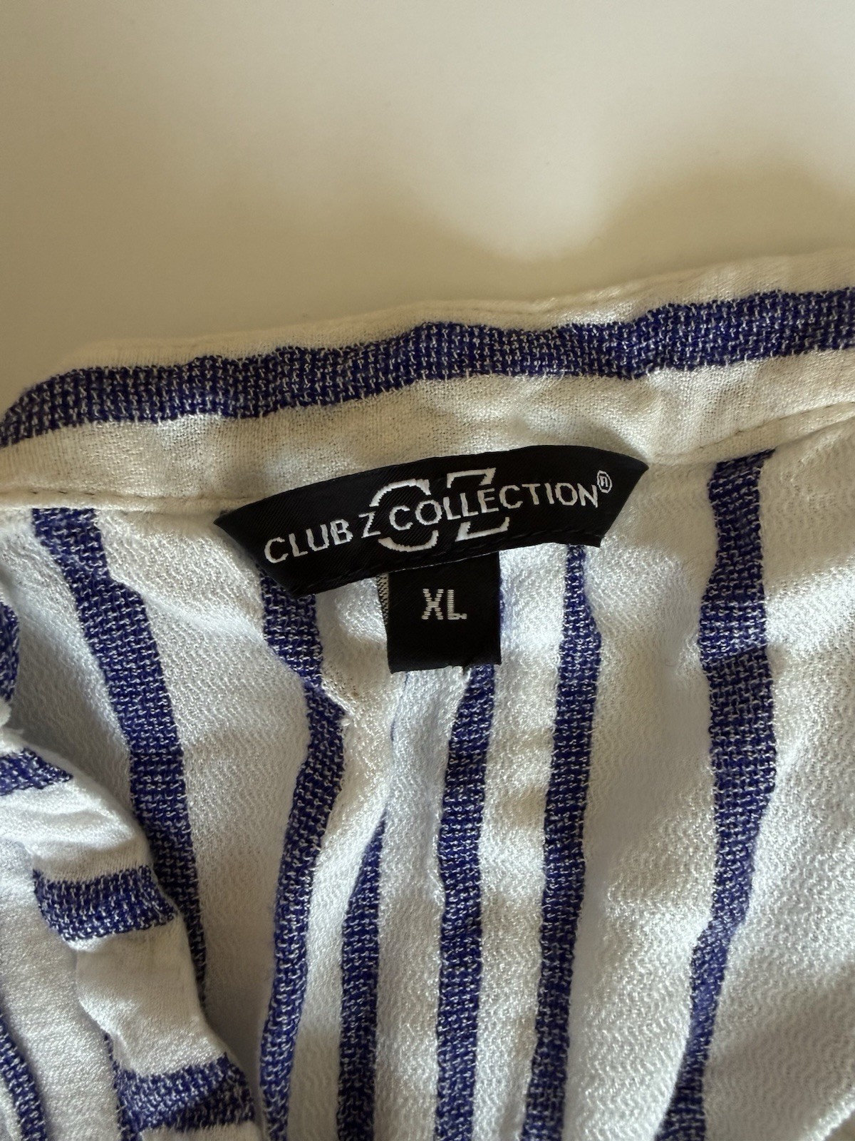Club Z Collection Striped Tunic Blouse XL Blue White Coastal Beach Linen Look
