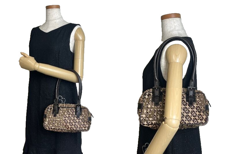 FENDI FF Mini Boston Bag Hand Bag 8BN004 Unborn Calf Leather Auth Used