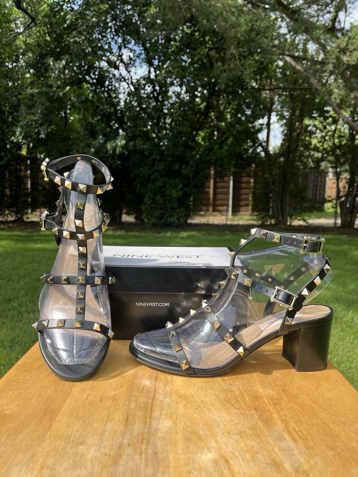Valentino Garavani 60mm Rockstud Leather City Heels Sandals SZ 37 1/2 MSRP $1150