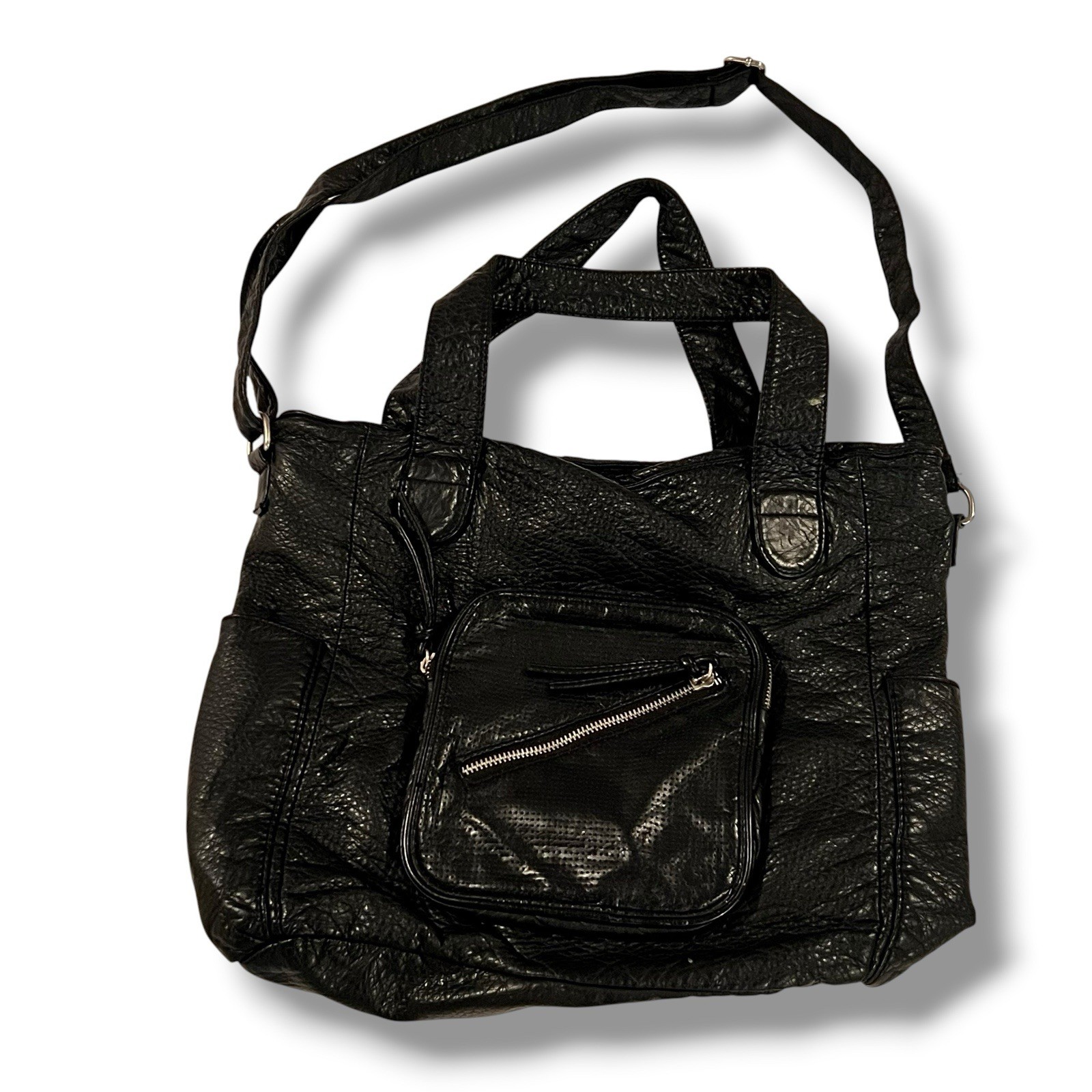 Aeropostale Faux Leather Tote Black Grunge Hobo Retro Y2K Casual Travel Beach C9