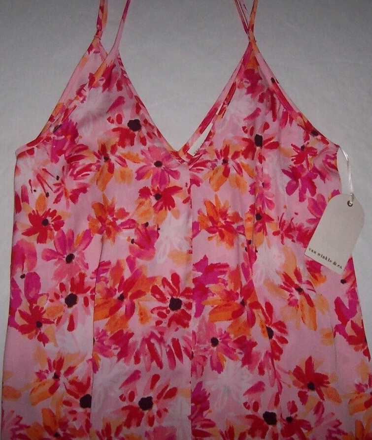 NWT Van Winkle PINK DAISIES FLORAL SILKY Maxi Chemise/Lounge Gown S POCKETS