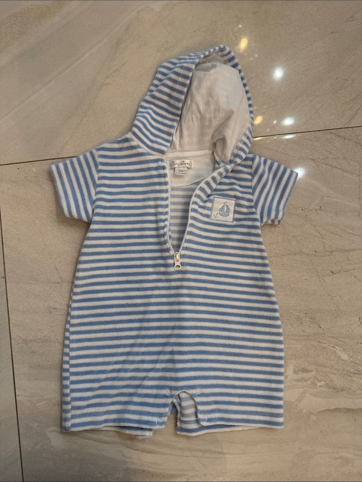 Kissy Kissy Limited Edition Cabana Terry Stripes Light Blue Romper