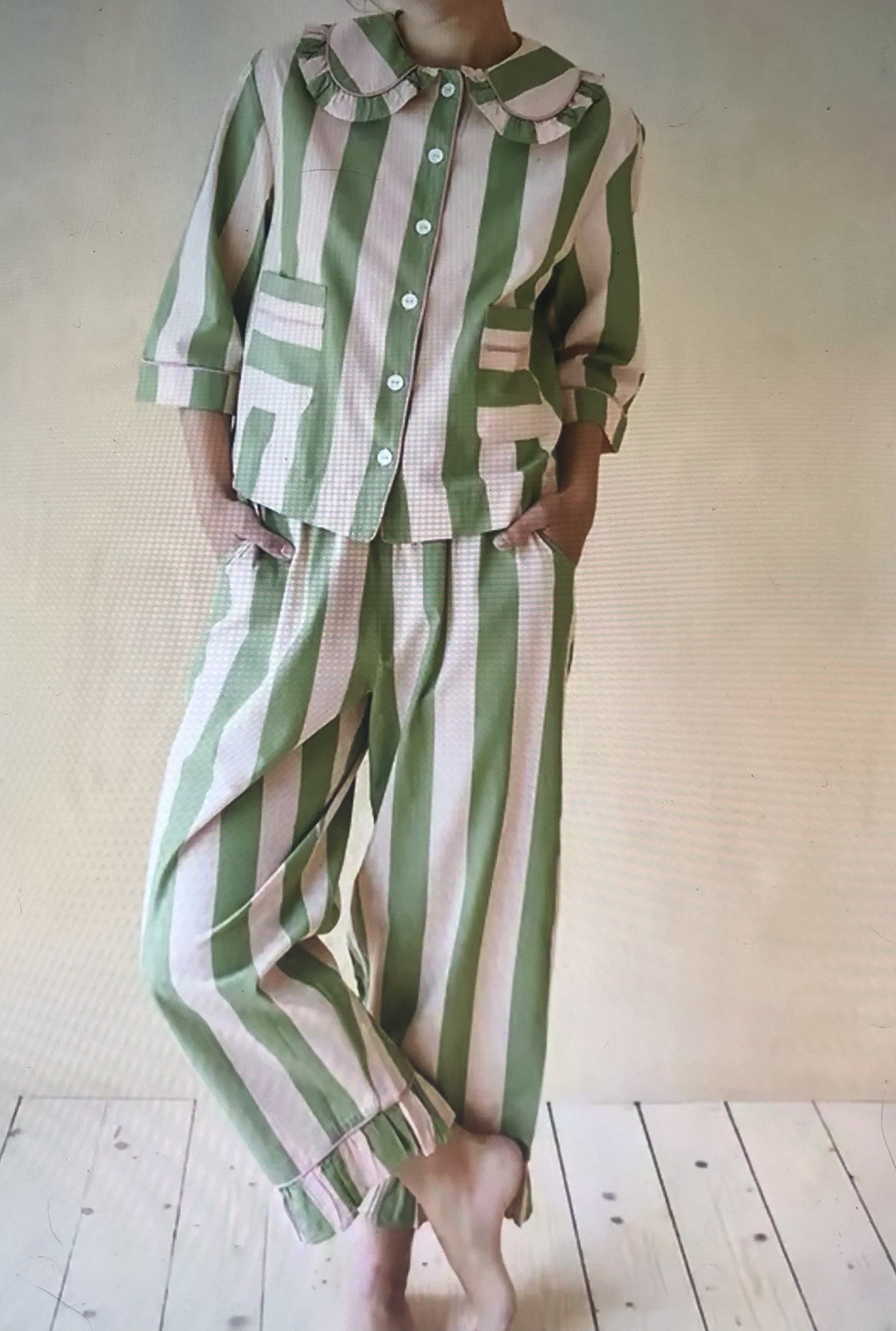 Striped Button-Front Collared Pajama Set lounge sleep free people Anthropologie