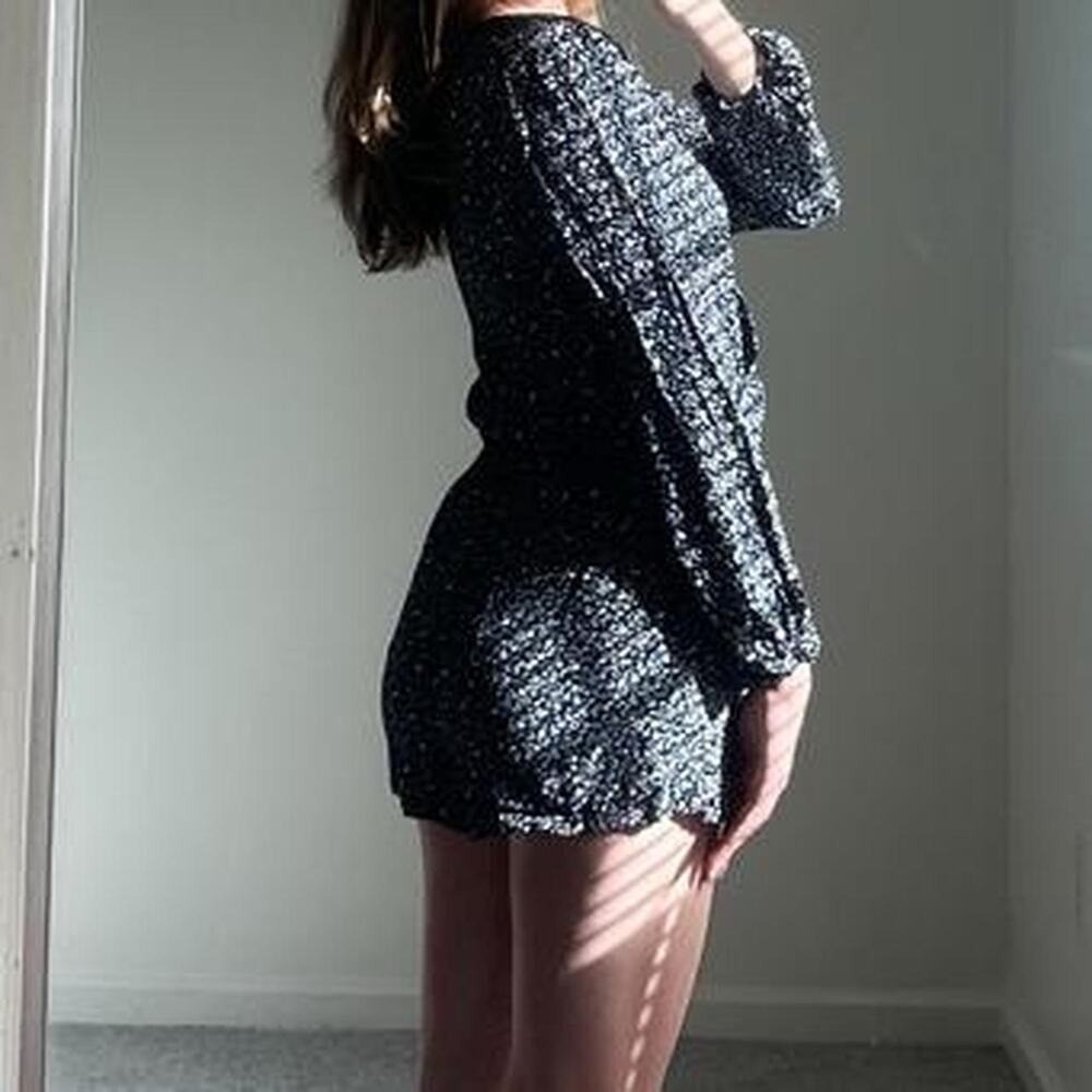 vintage floral long sleeve romper with plunging vneck