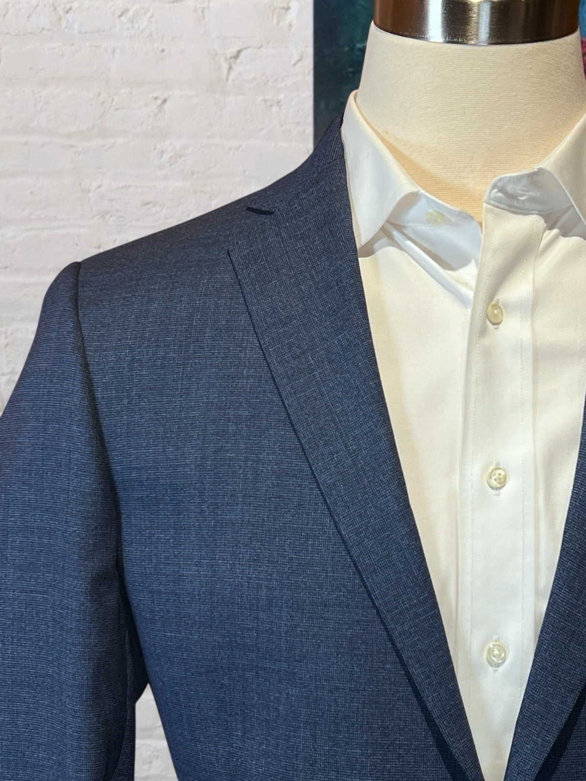 Hart Schaffner Marx New York 42L 36×32 Navy Blue Heathered Hopsack Suit