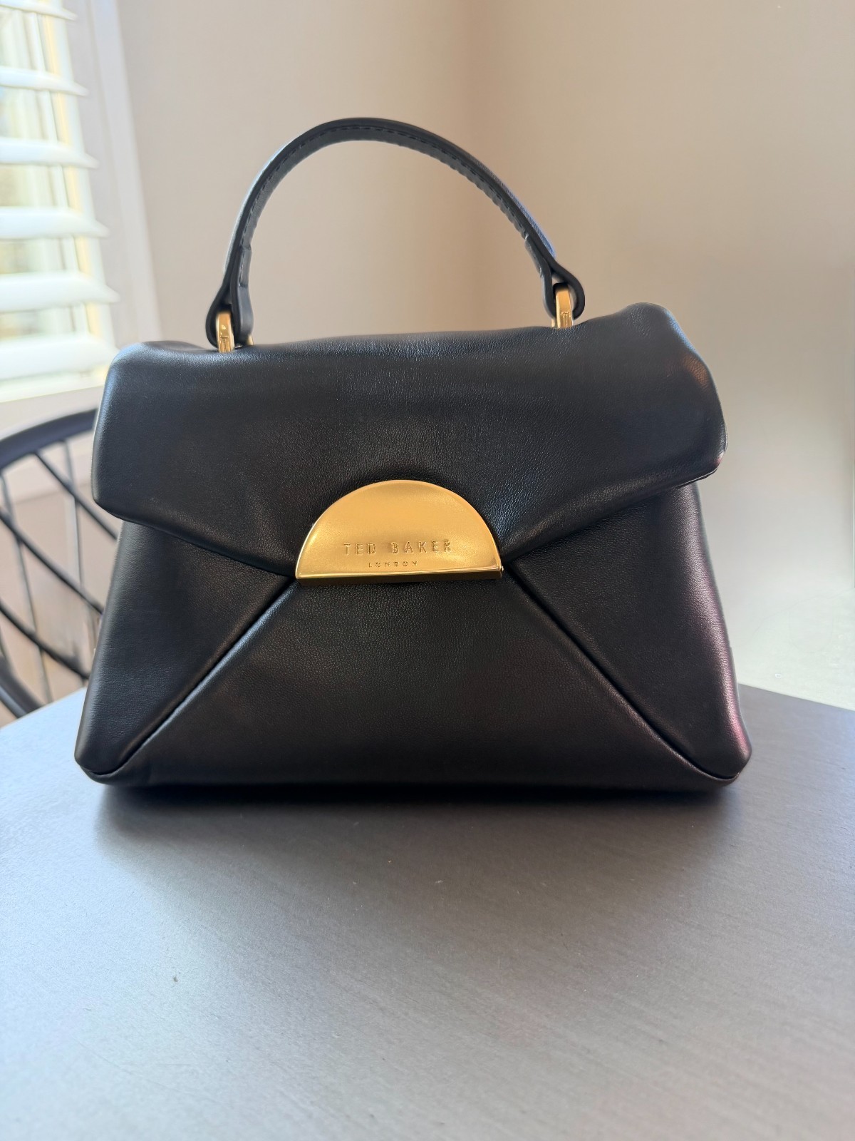 Ted Baker London Poppy Moon Black Leather Top Handle Bag NWT
