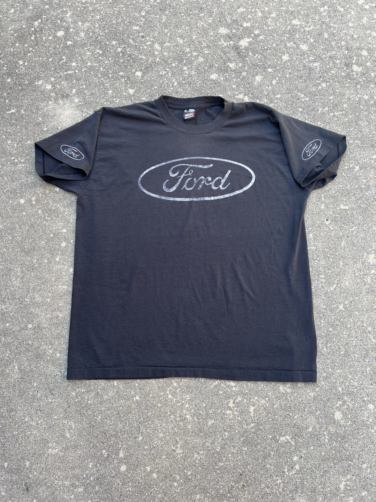 Faded Distressed Vintage 90s Single Stitch Ford Oval Logo T Shirt Black XL FOTL