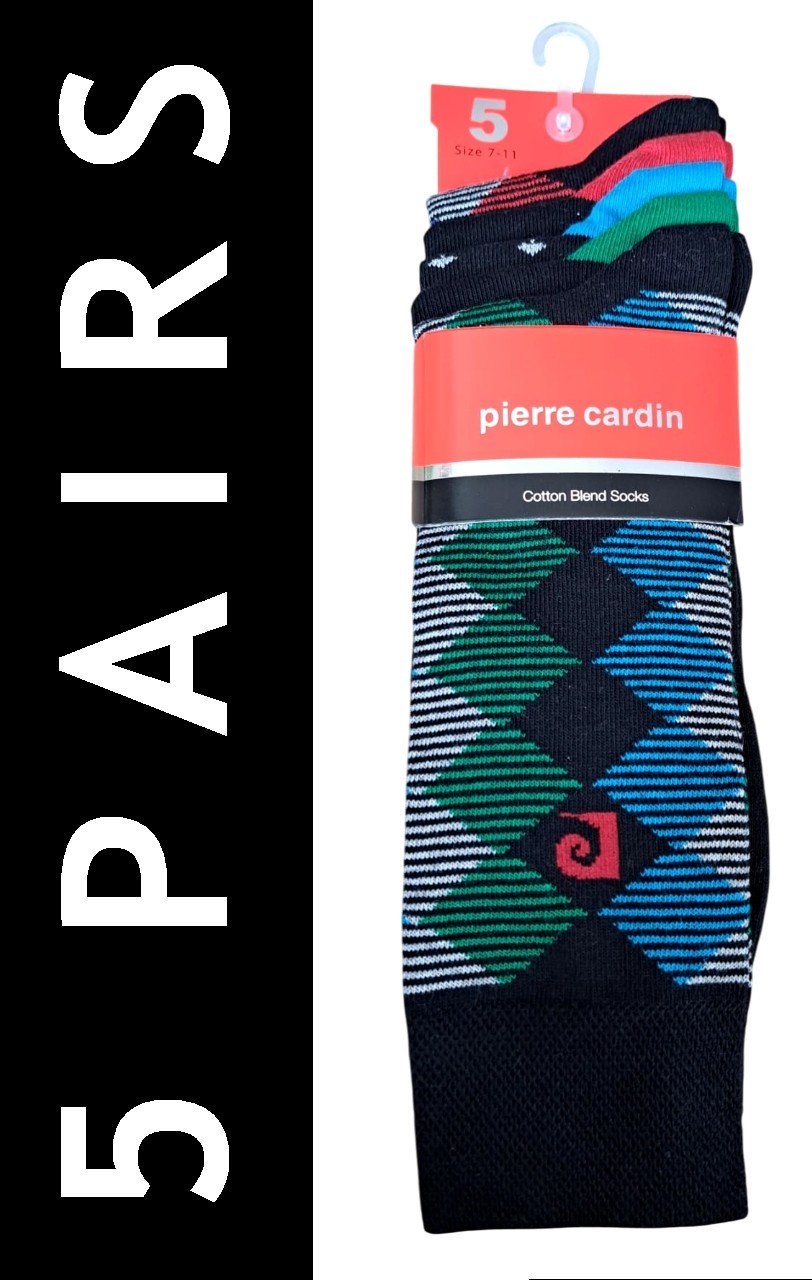 PIERRE CARDIN | Mens 5 PAIRS Black Pattern Socks | One Size UK 7-11 EU 40-46