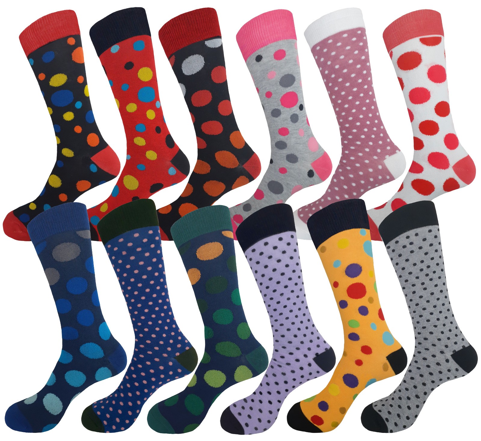 12-6 First quality Multicolor Polka Dots COTTON Dress Socks 10-13 TRUE TO SIZE