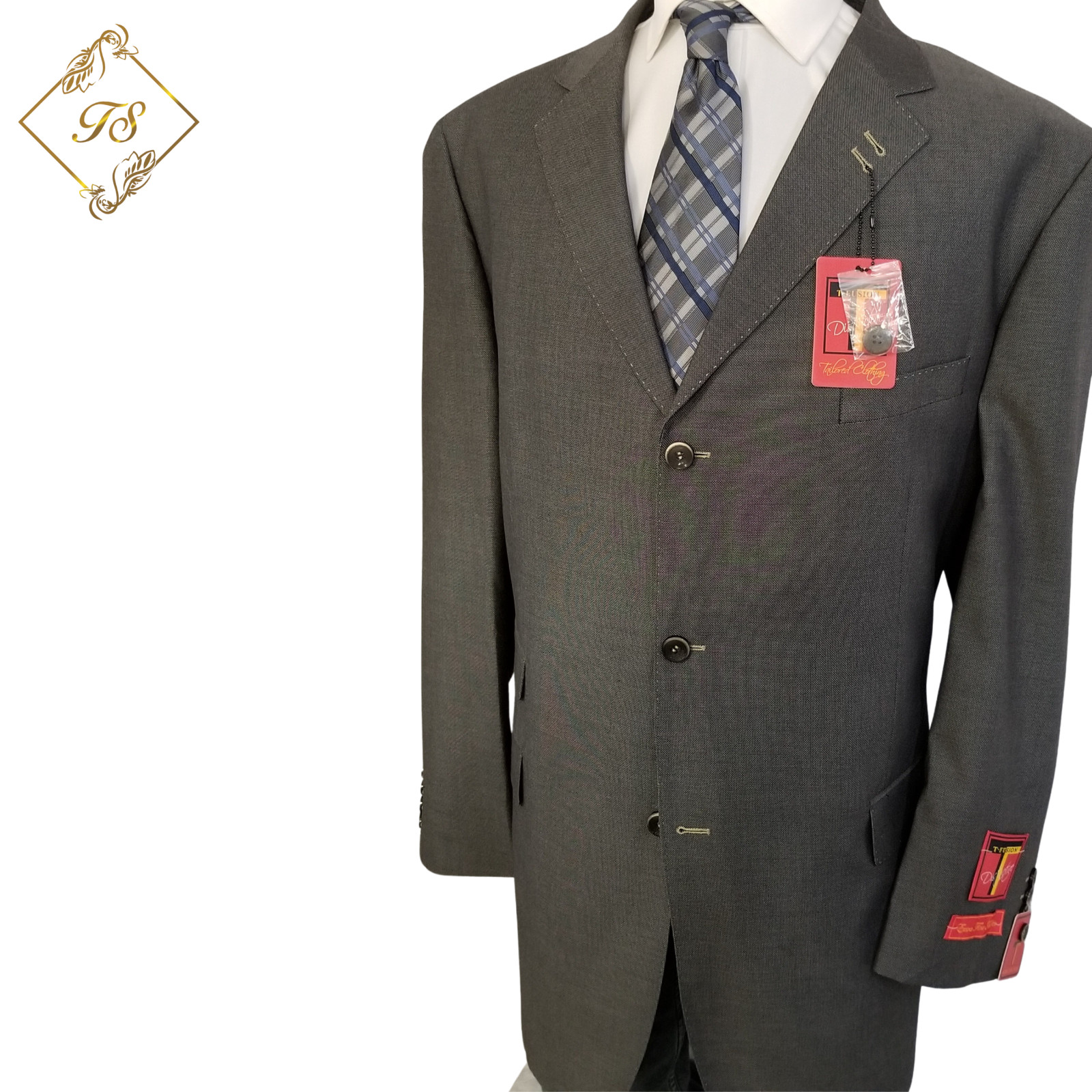 NEW $599 Tayion T-Fusion 2 Piece Olive Birdseye Suit Men’s 50R 44 X 36 Wide Leg