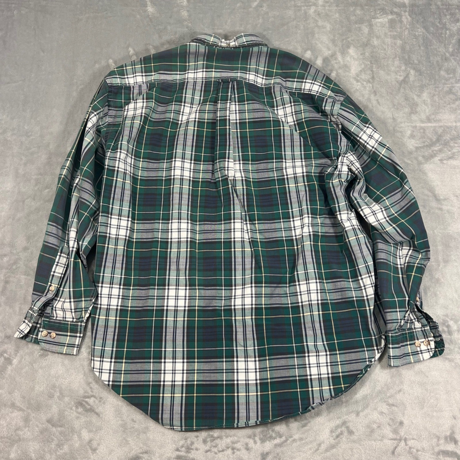 NORSPORT Vintage Mens Button Down Shirt XL Green White Plaid LS 100% Cotton Y2K