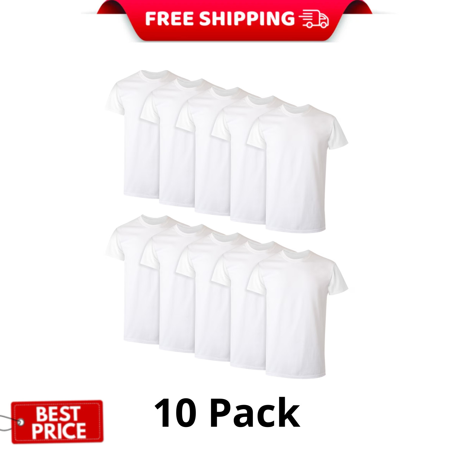 Hanes Men’s White Crew T Shirt Undershirts 10 Pack Cotton Everyday Basic 2XL