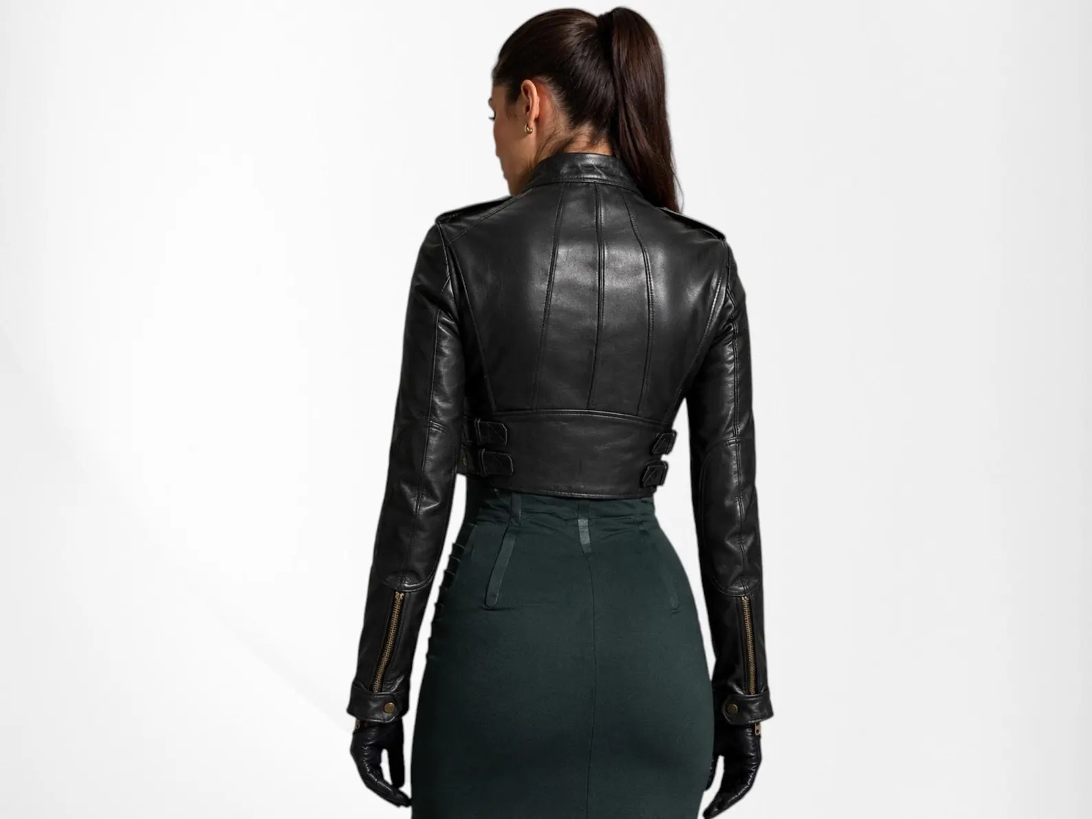 Women’s Black Noir Lambskin Leather Cropped Soft Jacket Luxury Biker Motorcycle