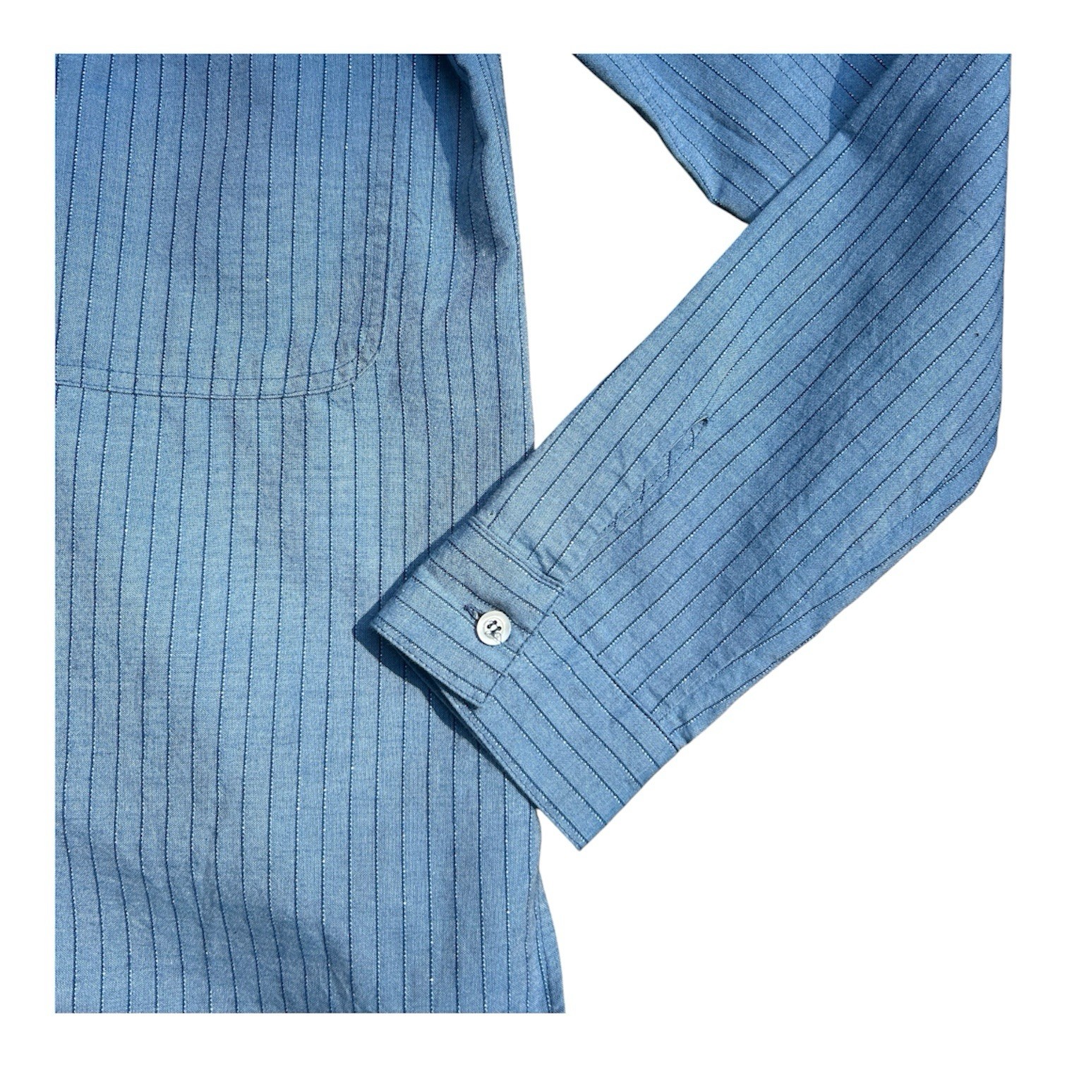 See By Chloe Light Blue Denim Metallic Pinstripe Button-Up Shirt