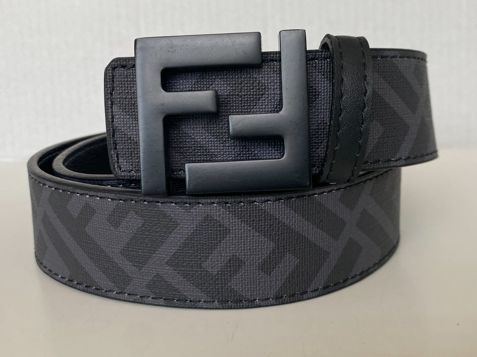 Fendi Belt FF-Buckle Reversible Leather Belt Black/Grey 36-40