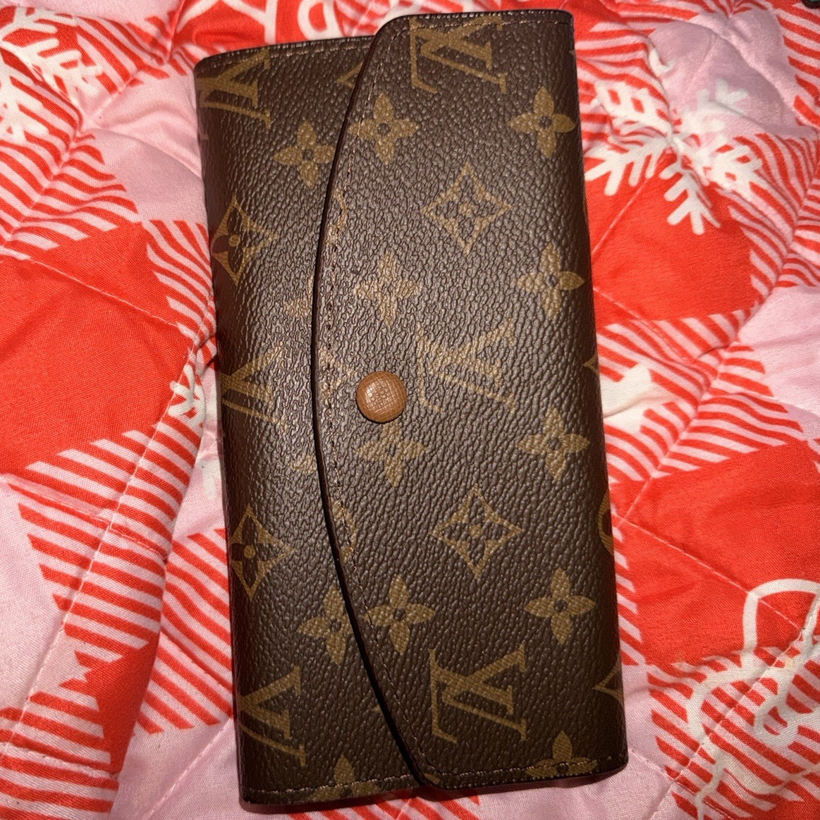 Louis Vuitton Monogram Long Flap Snap Wallet w/ Zip Coin Pocket Brown Women
